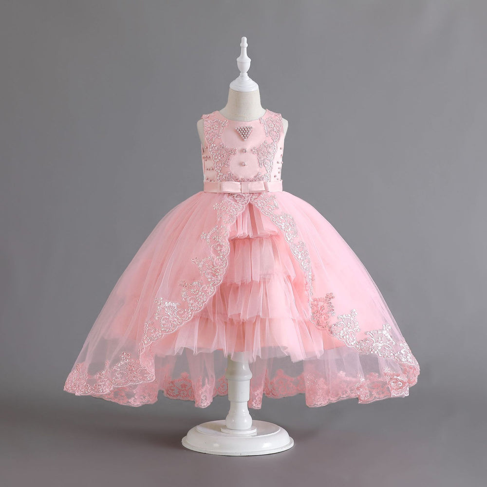 Ready-to-ship new trailing children's gown lace-trimmed princess dress girls' piano performance dress kids dress
