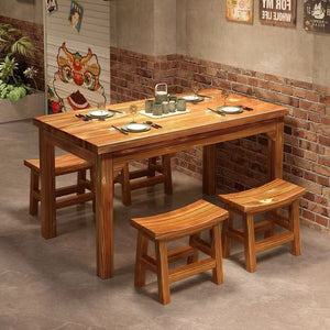 Solid wood dining table and chairs chinoiserie carbonized hot pot barbecue rectangular log dining table restaurant snack shop restaurant dining table