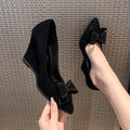 2025 spring/autumn new korean style bowknot platform wedge heel pointed toe flats for women