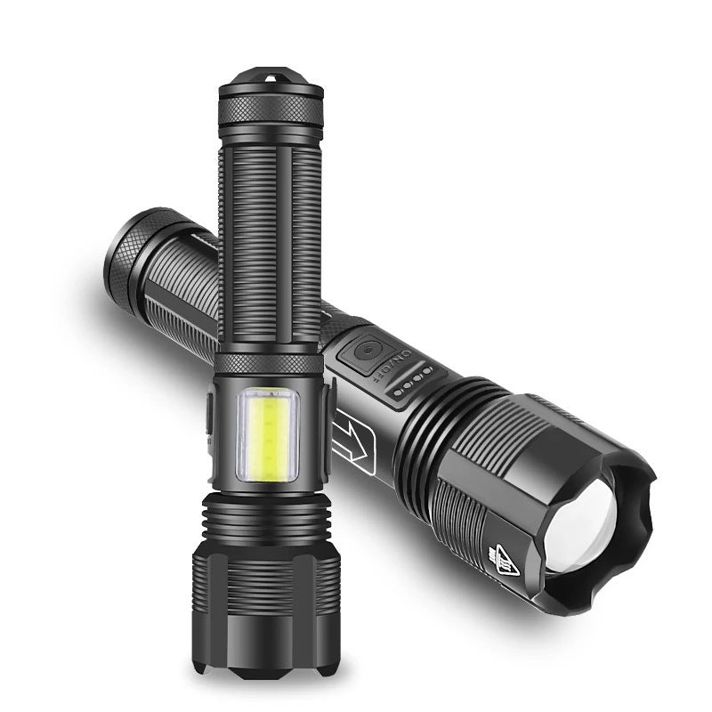 Cross-border P50 strong light flashlight USB charging outdoor zoom remote shooting with side light aluminum alloy LED flashlight