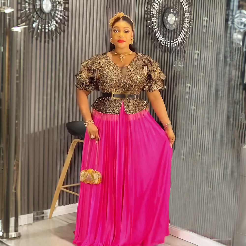 European and american party dresses elegant long gowns cross-border plus size foreign trade  african women's clothing sequin dresses