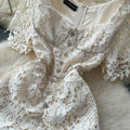 High-end women's summer dress : french chic, diamond-embellished square neck, cinched waist, short sleeve, lace bodycon maxi dress
