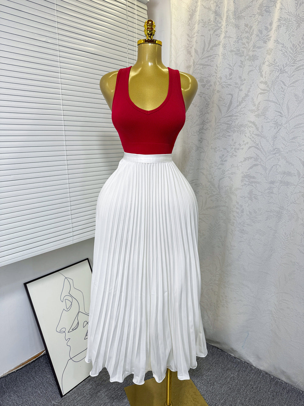 K-stylehigh waist elastic waist pure colorpleated skirt a-line skirt slimming lookeasiest for matchwork clothing skirt