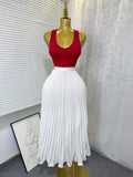 K-stylehigh waist elastic waist pure colorpleated skirt a-line skirt slimming lookeasiest for matchwork clothing skirt
