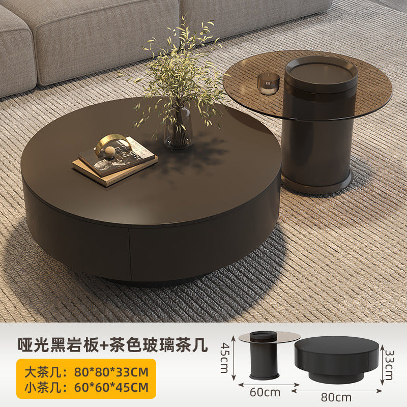 Minimalist sintered stone coffee table - small apartment, modern minimalist, light luxury, high-end round living room table, black, home, trending coffee table
