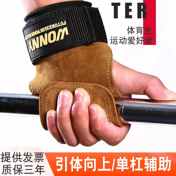 Pull-up deadlift grip belt fitness palms protective gear hand protection cowhide power belt fitness wrist gloves