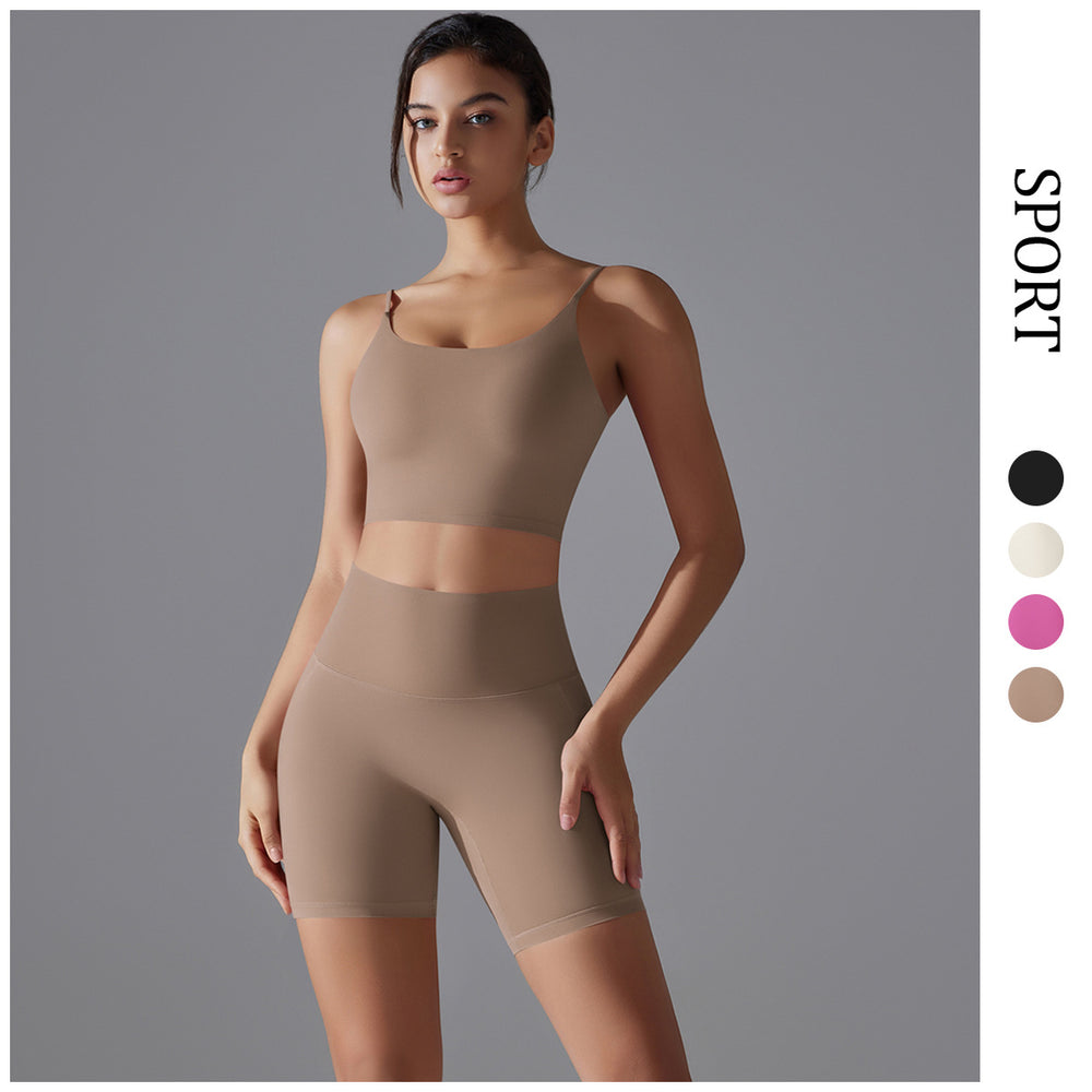 Naked feel high-waisted butt-lifting compression shorts & open-back sports bra set - women's breathable, quick-dry running, fitness & yoga apparel
