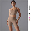 Naked feel high-waisted butt-lifting compression shorts & open-back sports bra set - women's breathable, quick-dry running, fitness & yoga apparel