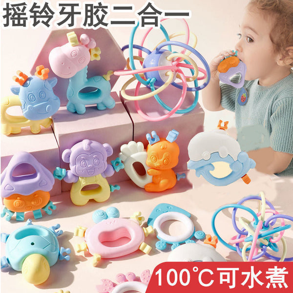 New rattle baby toy baby 0-1 years old hand rattle newborn baby educational bite teething glue wholesale in bulk