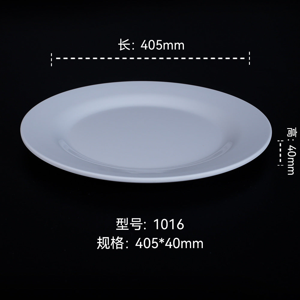 Melamine dinnerware white imitation porcelain premium round plate flat plate plastic dish commercial round plate customization