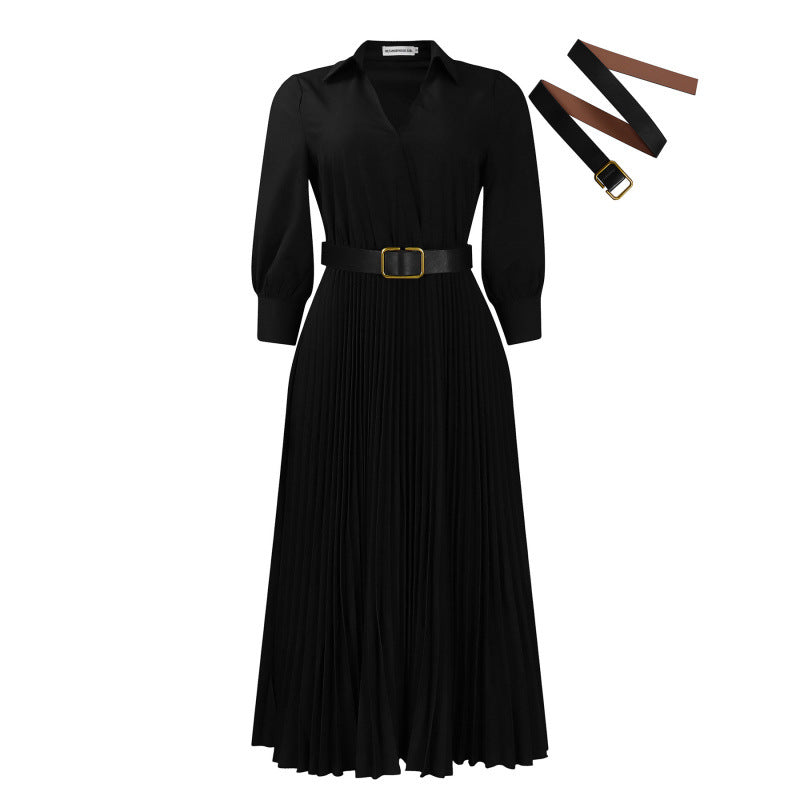 D522export women's clothing new arrival summer fashion lapel long sleeves high waist elegant pleated pure color africandress