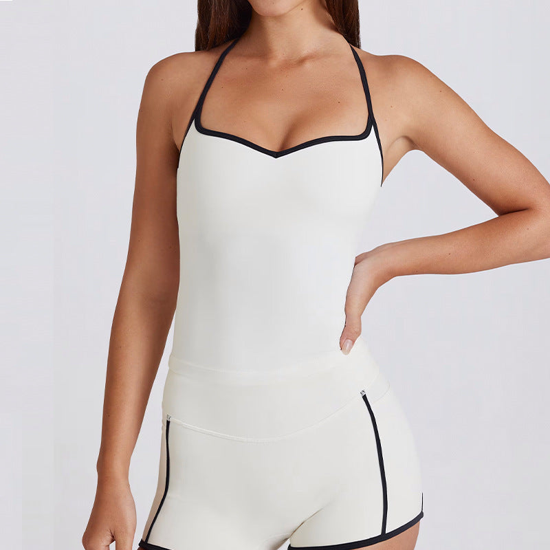 Fitness tops sling sexy spaghetti strap contrast color white stripes halter sports intimates bra vest yoga suit women