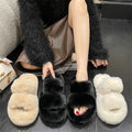 Furry slippers for women outwear 2023new arrivalk-style ins trendy shoes fall and winter home cotton slippers double strap one-line slippers