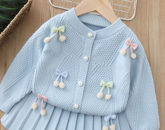 Baby girl handmade floral cardigan two-piece set -  autumn new collection - cute girls' skirt set - girls' sweater outfit
