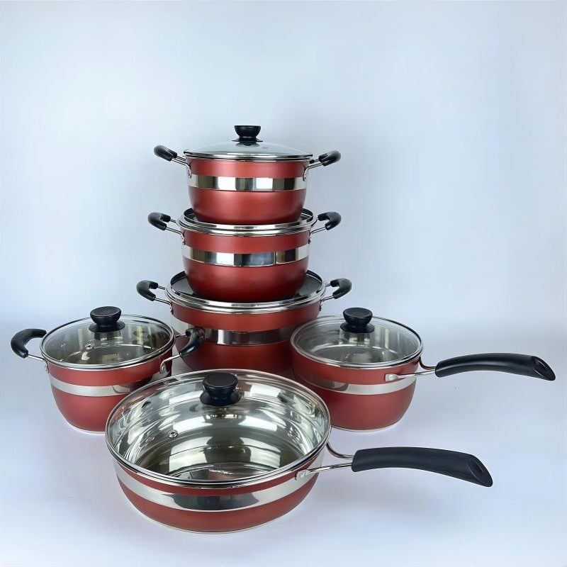 stainless steel pot set 12pcs thickened bottom suit pot kitchen frying pan soup pot milk pot combination suit