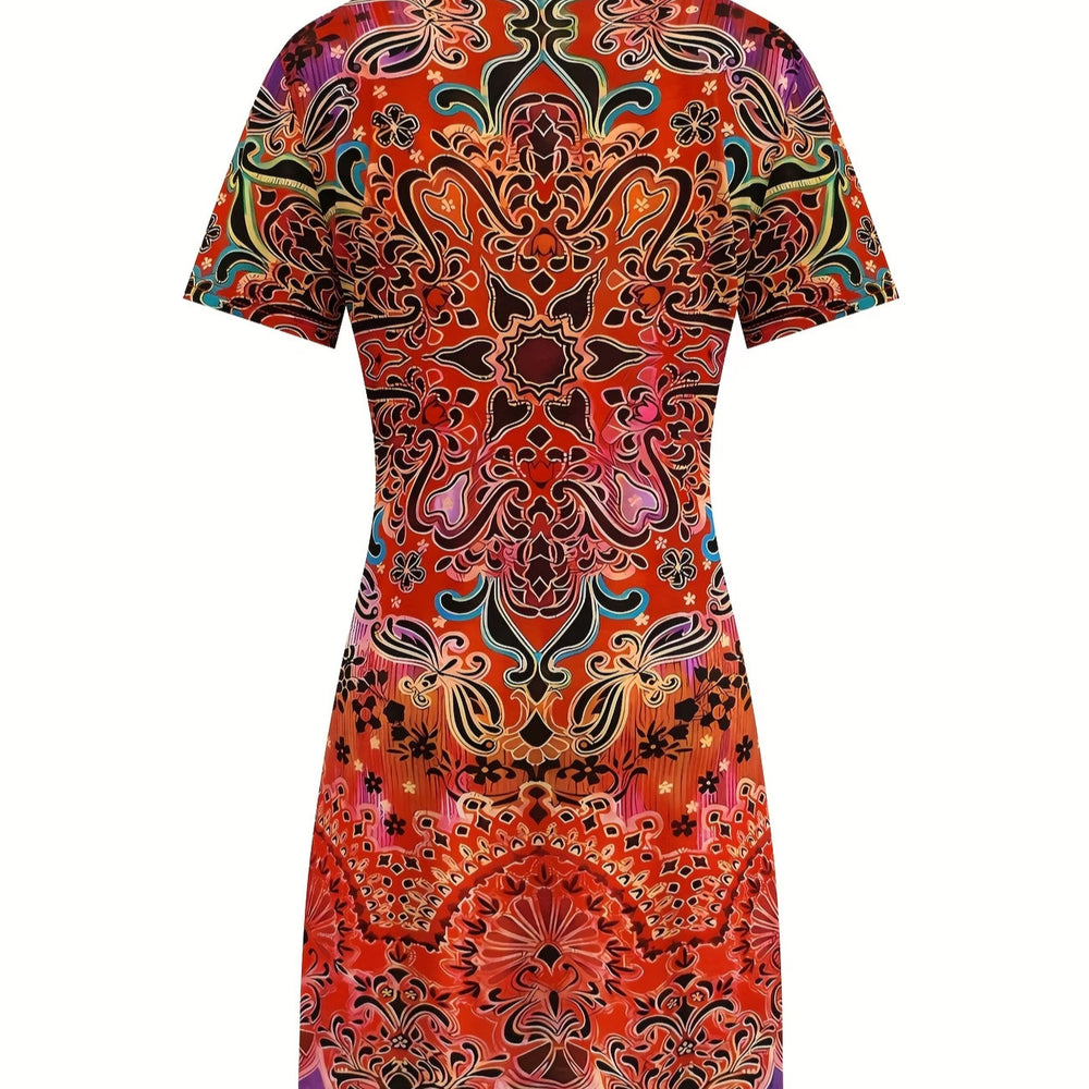 wholesale women's short-sleeved dresses, fashionable women's dresses for spring, summer, and autumn, new cross-border printed designs