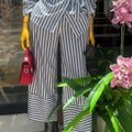 European and american cross-border women's fashion:  summer new arrivals - stylish casual striped tie-front shirt and high-waisted pants set