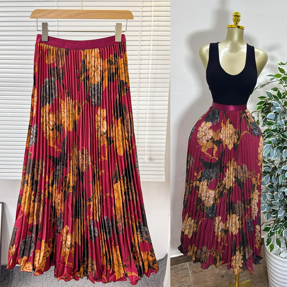 New arrival elastic waist high waist floral sweeteasiest for match a-line skirt women's medium longprintingpleated skirt