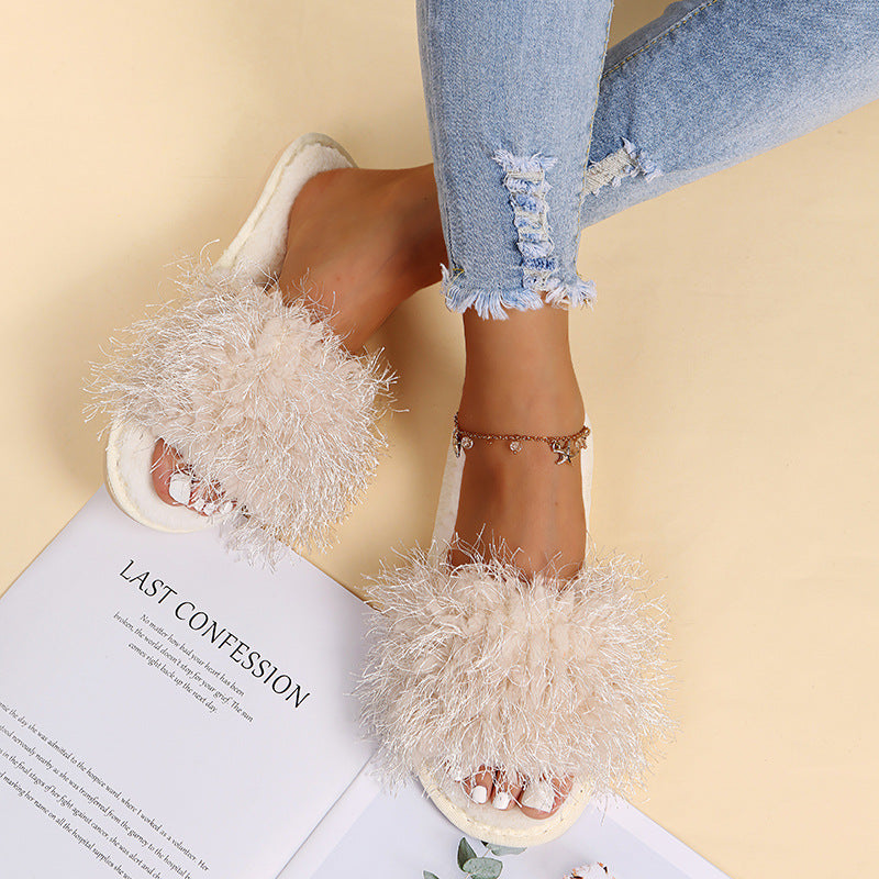New one-strap plush slippers - amazon cross-border cotton slippers - candy colors - autumn/winter korean style casual fuzzy slippers for women
