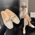 2025 summer fashion loafers: retro gold buckle pvc slip-ons with hidden wedge heel - women's comfortable half-slippers