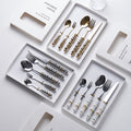 Luxury ceramic handle cutlery set - high-end stainless steel dinnerware gift box for home use - western style knives, forks, and spoons - perfect for gifting