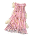 French riviera style pink ruffle cake dress - sleeveless off-the-shoulder a-line summer dress - stunning and unique design
