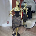 European and american cross-border women's fashion  summer new sexy and elegant fishbone camisole top with plaid midi skirt set