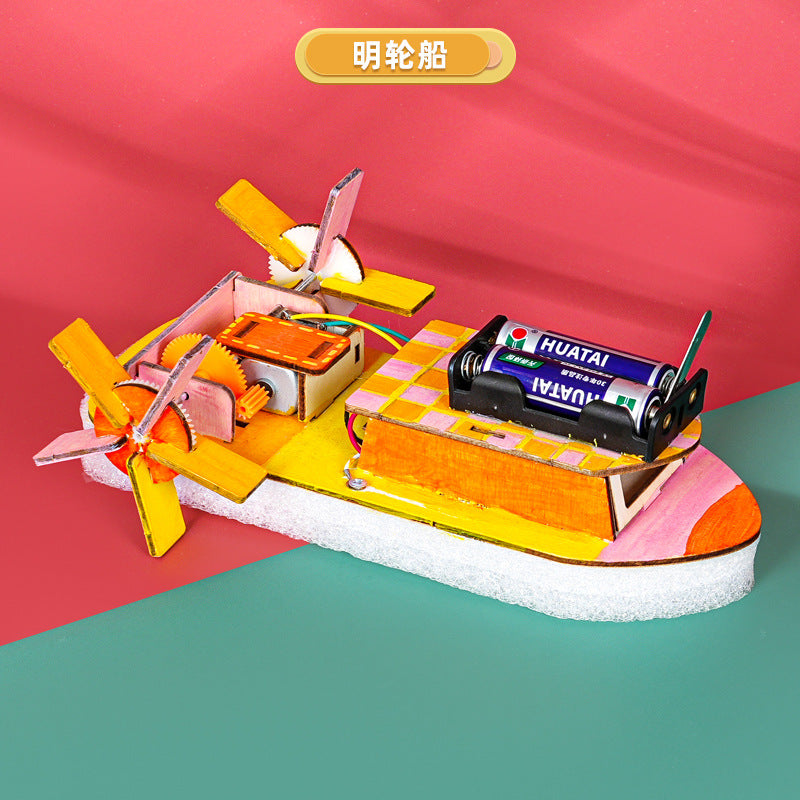 Paddle steamer wooden technology small production children and students handmade DIY splicing puzzle science experiment teaching aids materials