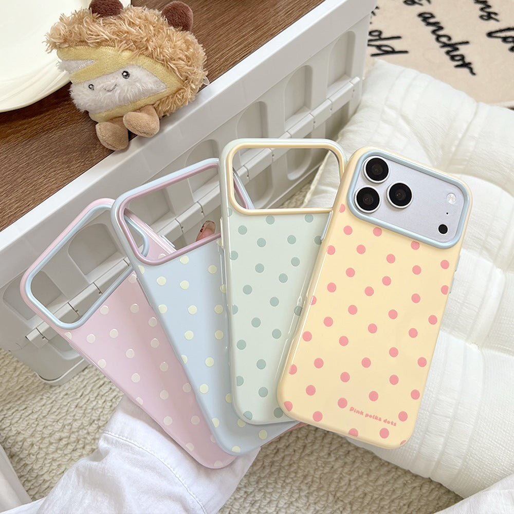 Color-blocked macaron phone case with all-over polka dot design, compatible with apple 17 pro max. iphone 18 skin-feel jelly case, also suitable for iphone 15