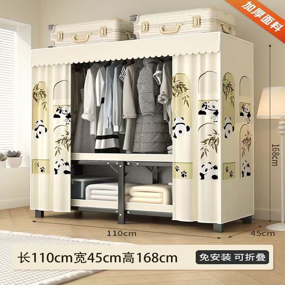 Foldable wardrobe - no assembly required, easy home use, bedroom steel frame, reinforced steel pipes, thickened, durable clothes rack for rental properties