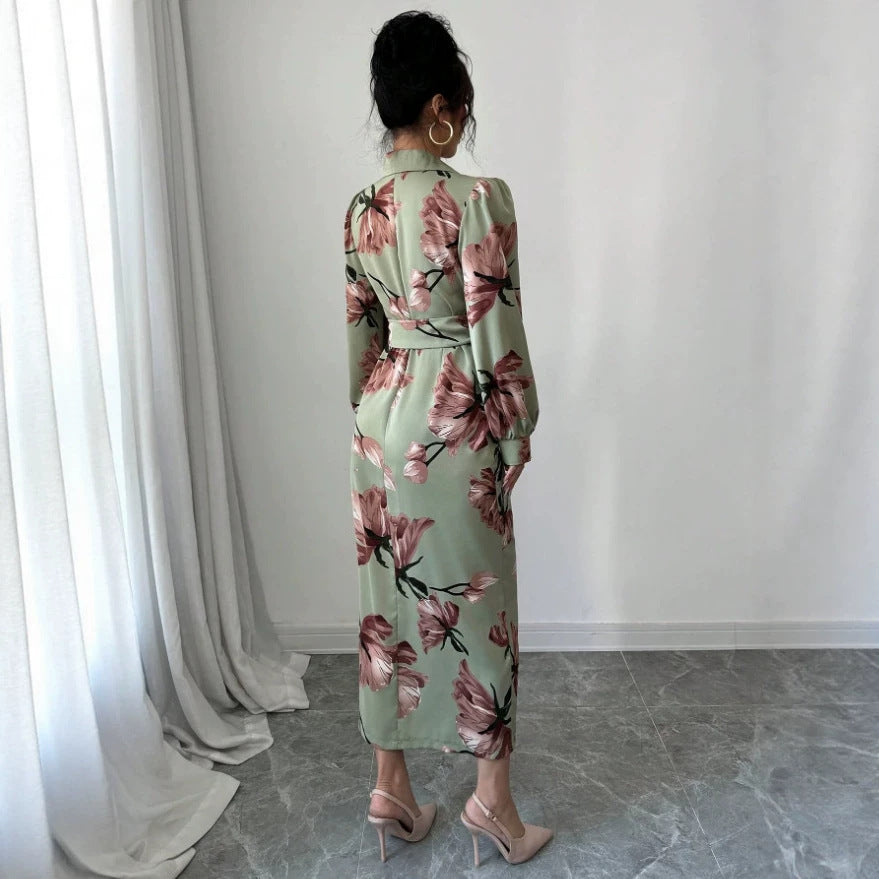 european and american women's clothing spring/summer hot seller: fashionable casual style plant print long maxi dress - a-line skirt