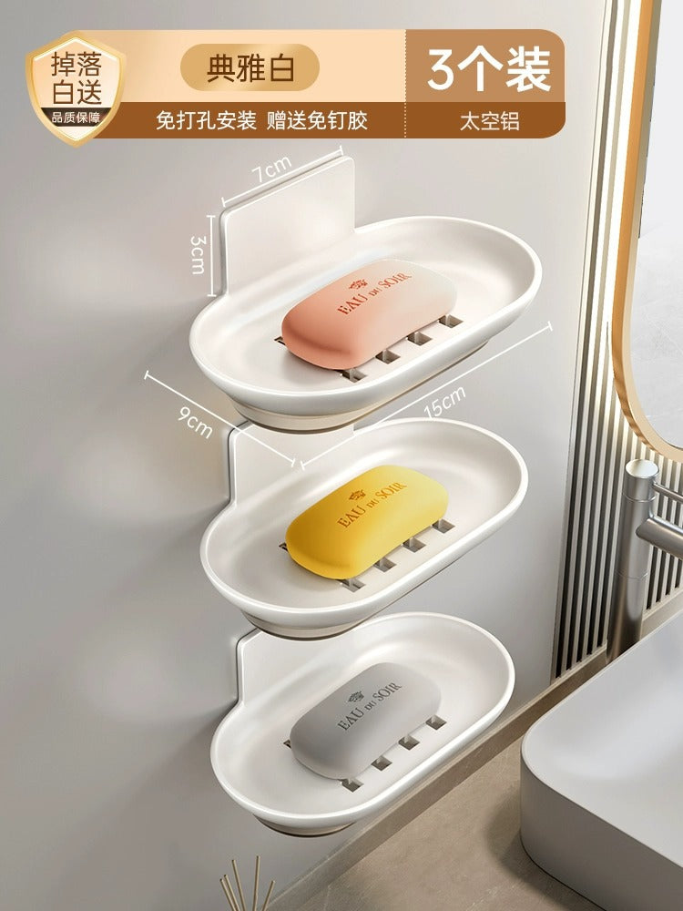 Bathroom Soap Box Gun Gray Space Aluminum Soap Box No Punching Wall Mounted Household Toilet Shelf