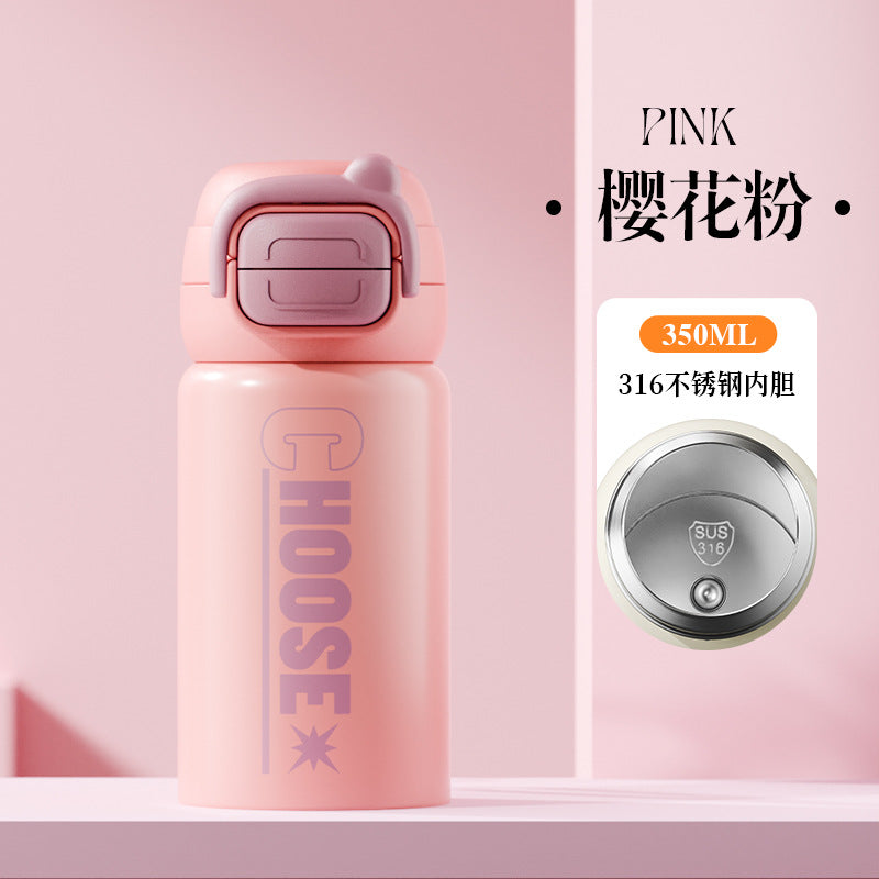 Letter double drink bouncing cup 316 stainless steel digital display thermos cup student water cup portable portable cup