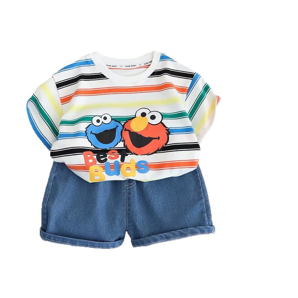 Boys' short-sleeve summer outfit set -  new korean style kids' shirt, stylish baby summer fashion two-piece set