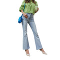 Amazon stretch jeans women's new european and american style elegant commute micro flare washed double button denim pants