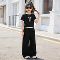 Girls'  short-sleeve lightweight outfit set: wide-leg pants, thin summer style, new butterfly two-piece set for girls