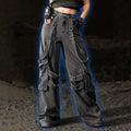 Amazon tiktok pinduoduo foreign trade cross-border fashion gothic style straps multi-pocket distressed gray workwear wide legs