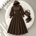 cross-border fashion women's versatile casual hooded leopard print patchwork a-line long slimming dress