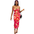 European and american style ins foreign trade women's fashion printed sexy camisole backless tie-up irregular dress trendy dress