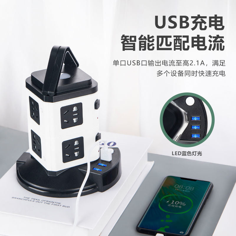 Smart vertical tower usb socket strip multifunctional multi-outlet office home computer power strip charger