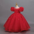 Ready-to-ship children's formal dress: bubble sleeve floral wedding dress, princess party dress for girls