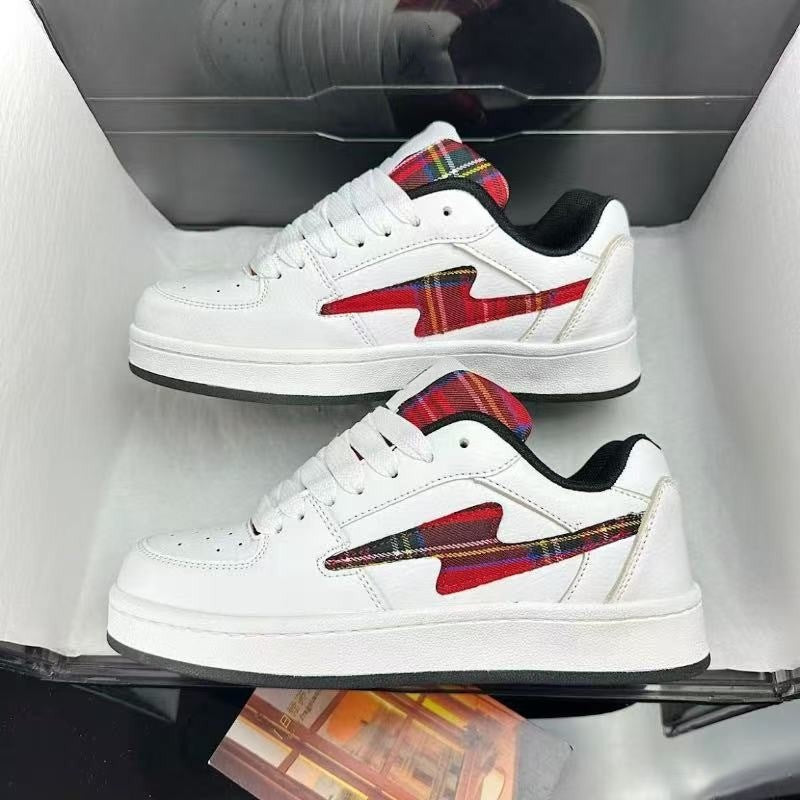 2026 summer new arrival: unisex retro couple's casual sneakers - "mandarin duck" checkered design, bread style, lightning bolt detail, versatile and stylish