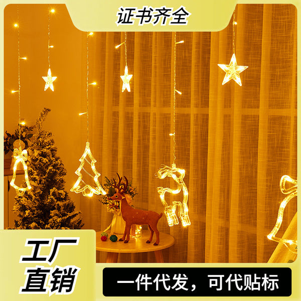 Cross-border new led Christmas curtain lights, bedroom room arrangement, holiday decoration lights, ice strip lights string