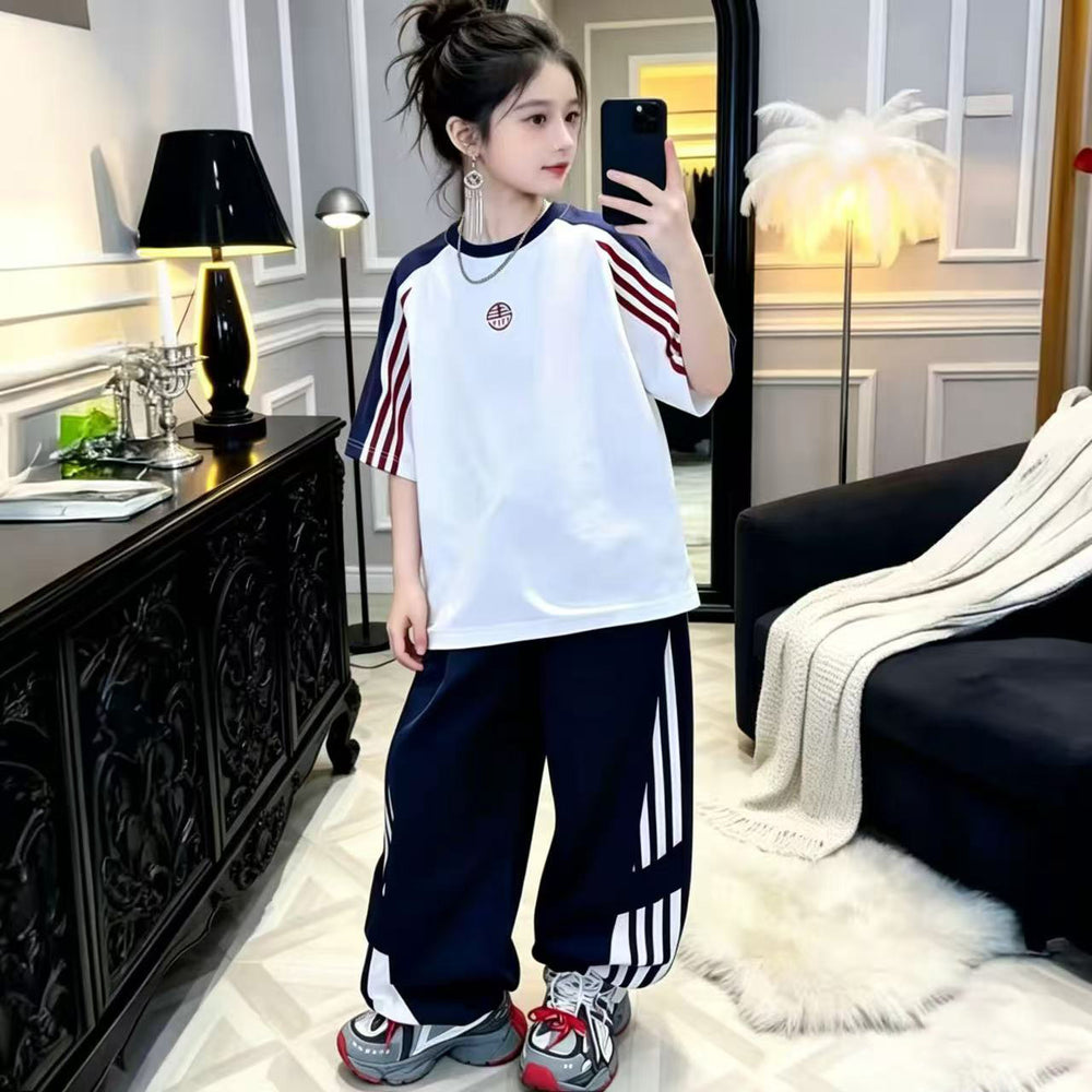 Boys and girls summernew arrival thin short-sleeved t-shirtpants sports suitfashionabletz001