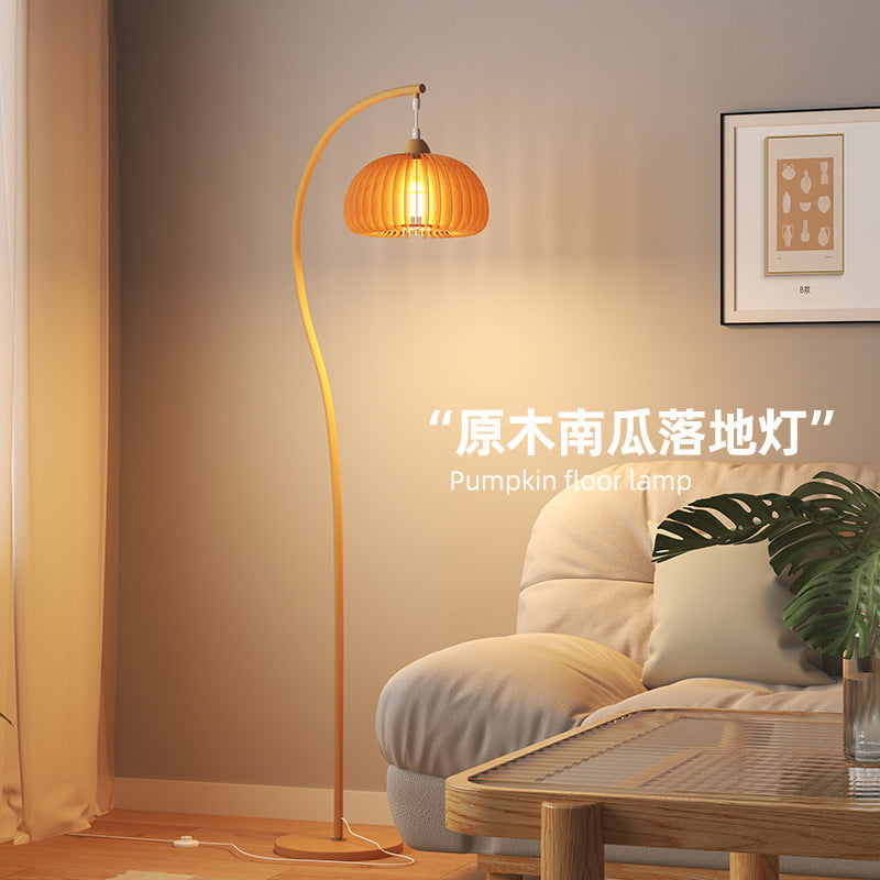 Cream wood style pumpkin fishing lamp living room floor table lamp atmosphere bedside bedroom room lamp zen new chinoiserie