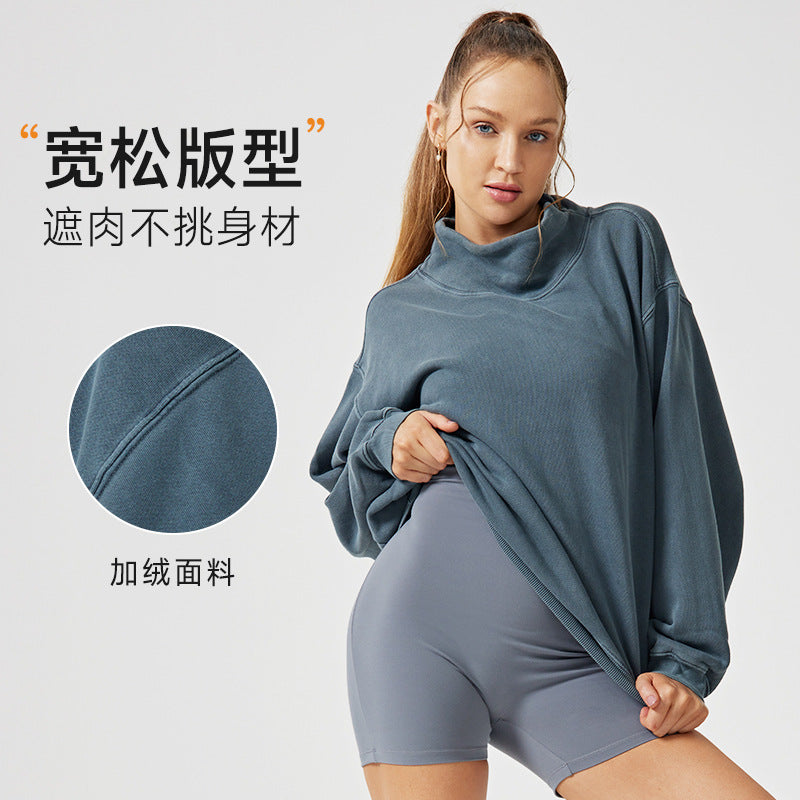 Fall and winterloose sports slimming look running fitness wear tops stand collar heattechfleece-lined yoga wear long sleeves sports outwear
