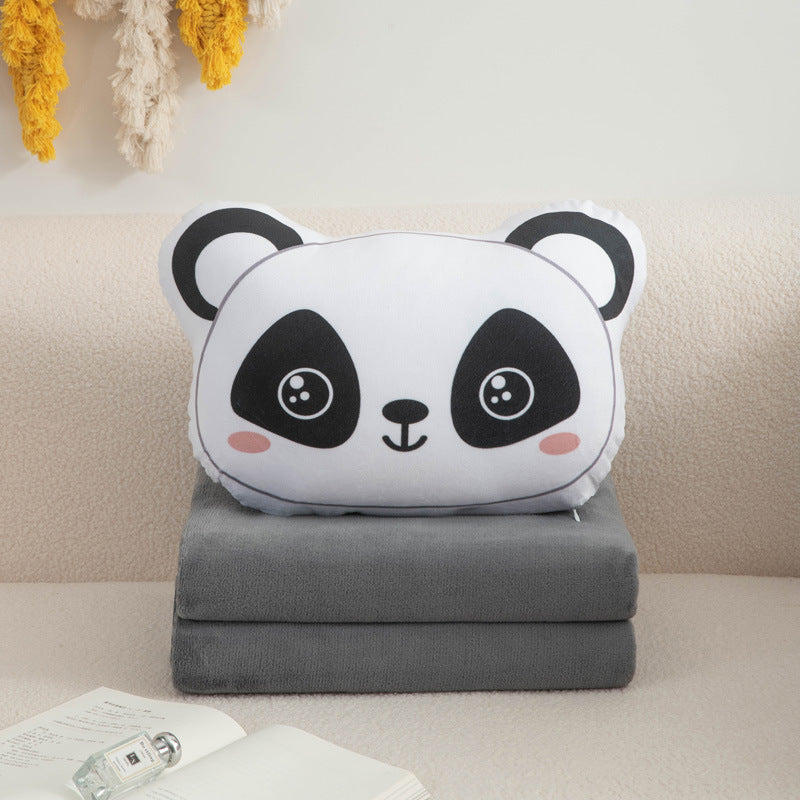 Cartoon plush pillow blanket 2-in-1: foldable throw pillow, quilt, car blanket, office flannel air conditioning blanket