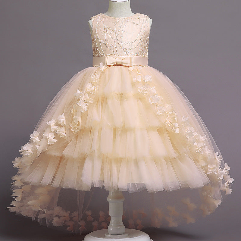 Ready-to-ship wholesale children's wedding dresses, princess gowns with train, bow-tie dresses, flower girl dresses, kids' dresses