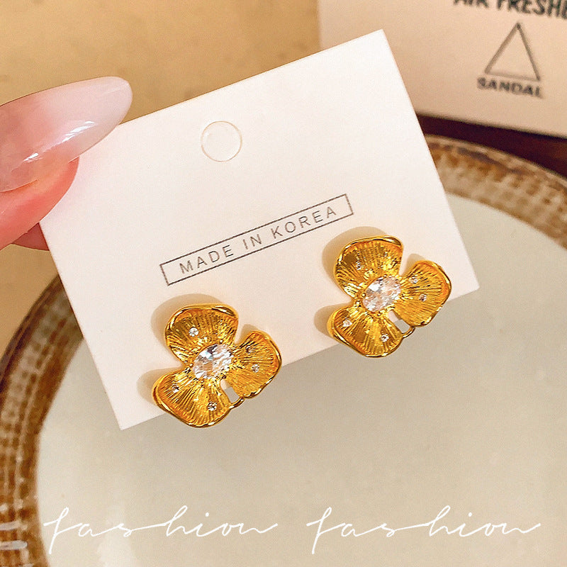 S925 silver needle stylish iris earrings three petals zircon flower fashion earrings classyfashion earrings wholesale