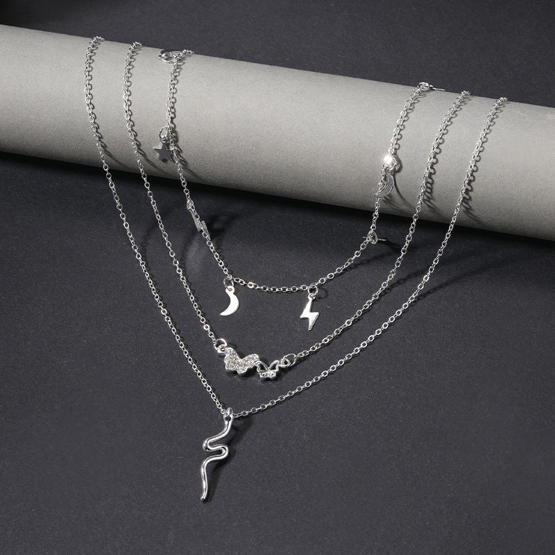 Wholesale snake chain layered pendants - european & american cross-border jewelry - high-end women's butterfly, star, and moon necklaces - multi-layered necklaces